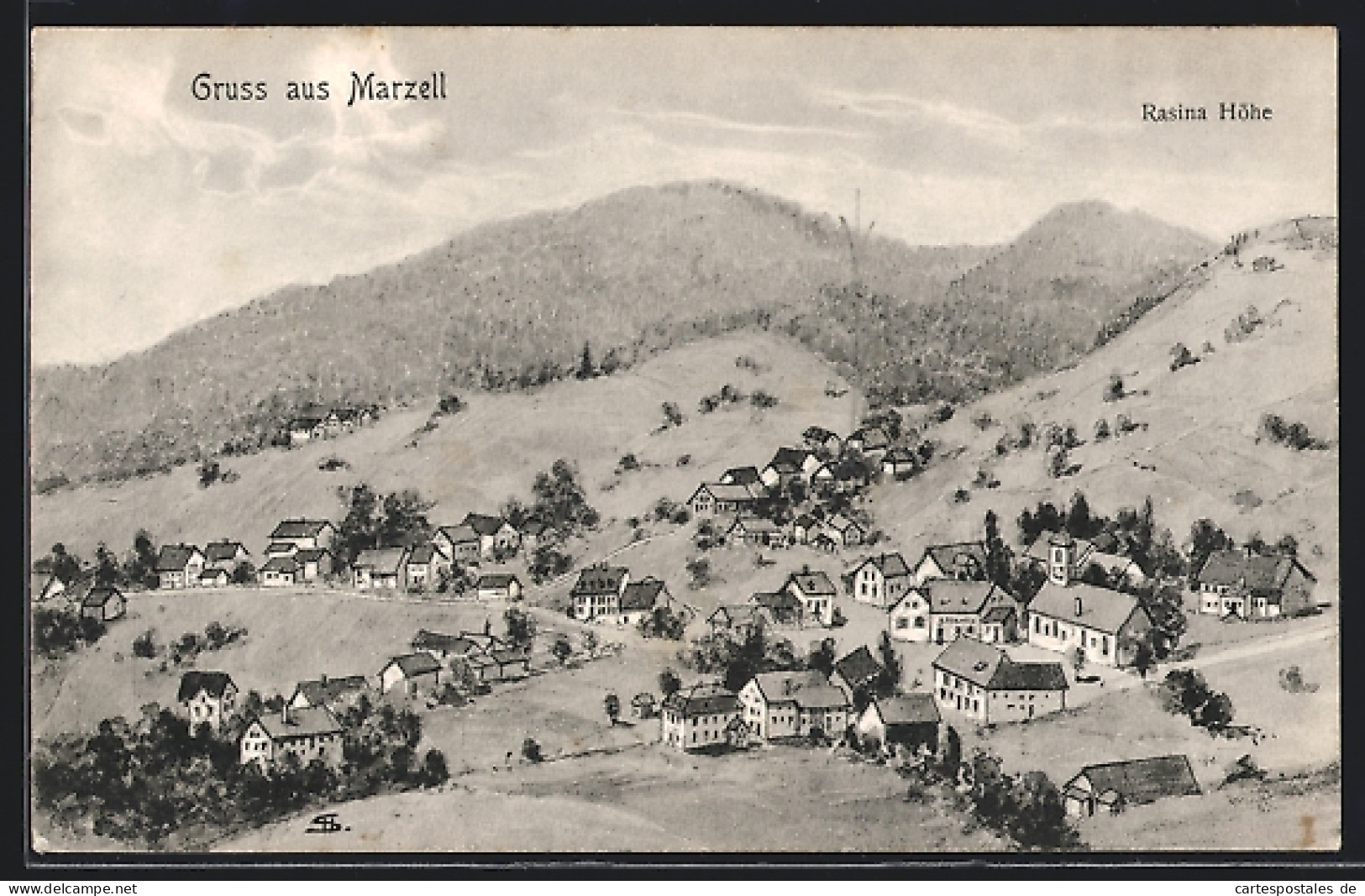 Künstler-AK Sign. Hans Pernat: Marzell, Teilansicht Mit Rasina-Höhe  - Sonstige & Ohne Zuordnung