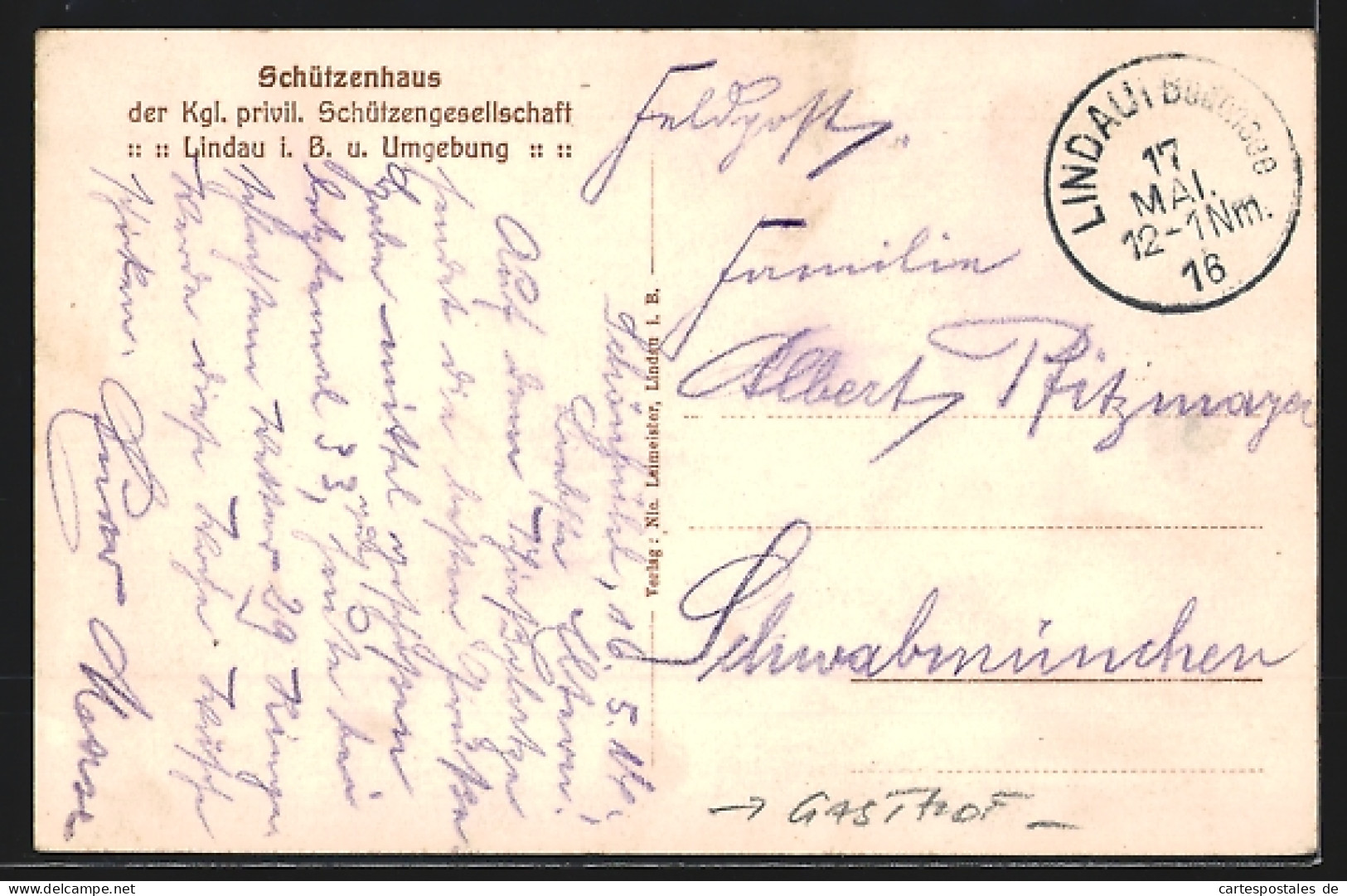 AK Reutin I. B., Gasthof Schützenhaus Lindau, Weltkrieg 1914-16  - Lindau A. Bodensee