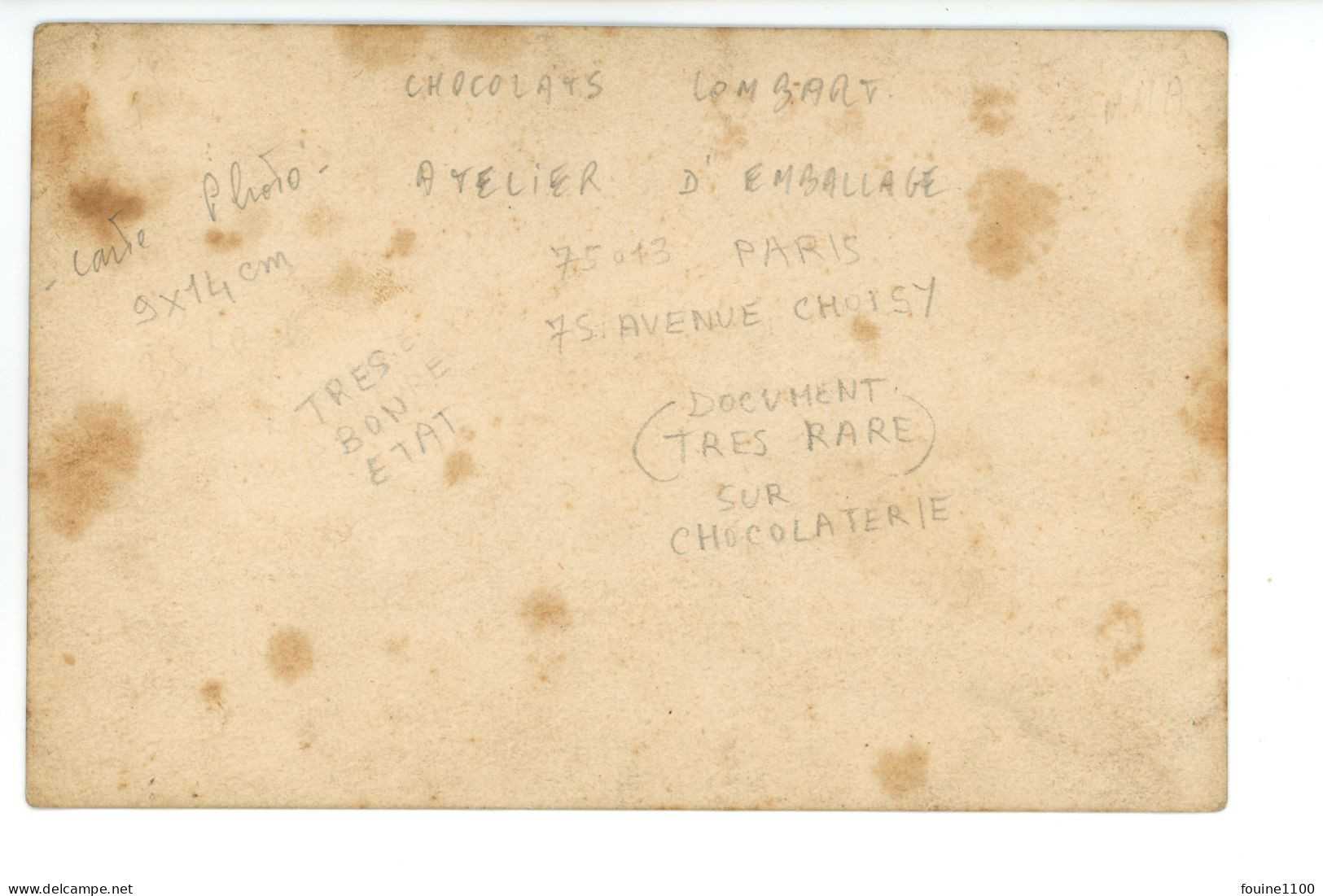 CARTE PHOTO D'usine Chocolaterie Chocolat Chocolats LOMBART Attelier D'emballage 75 Avenue De Choisy PARIS 75013 - Craft