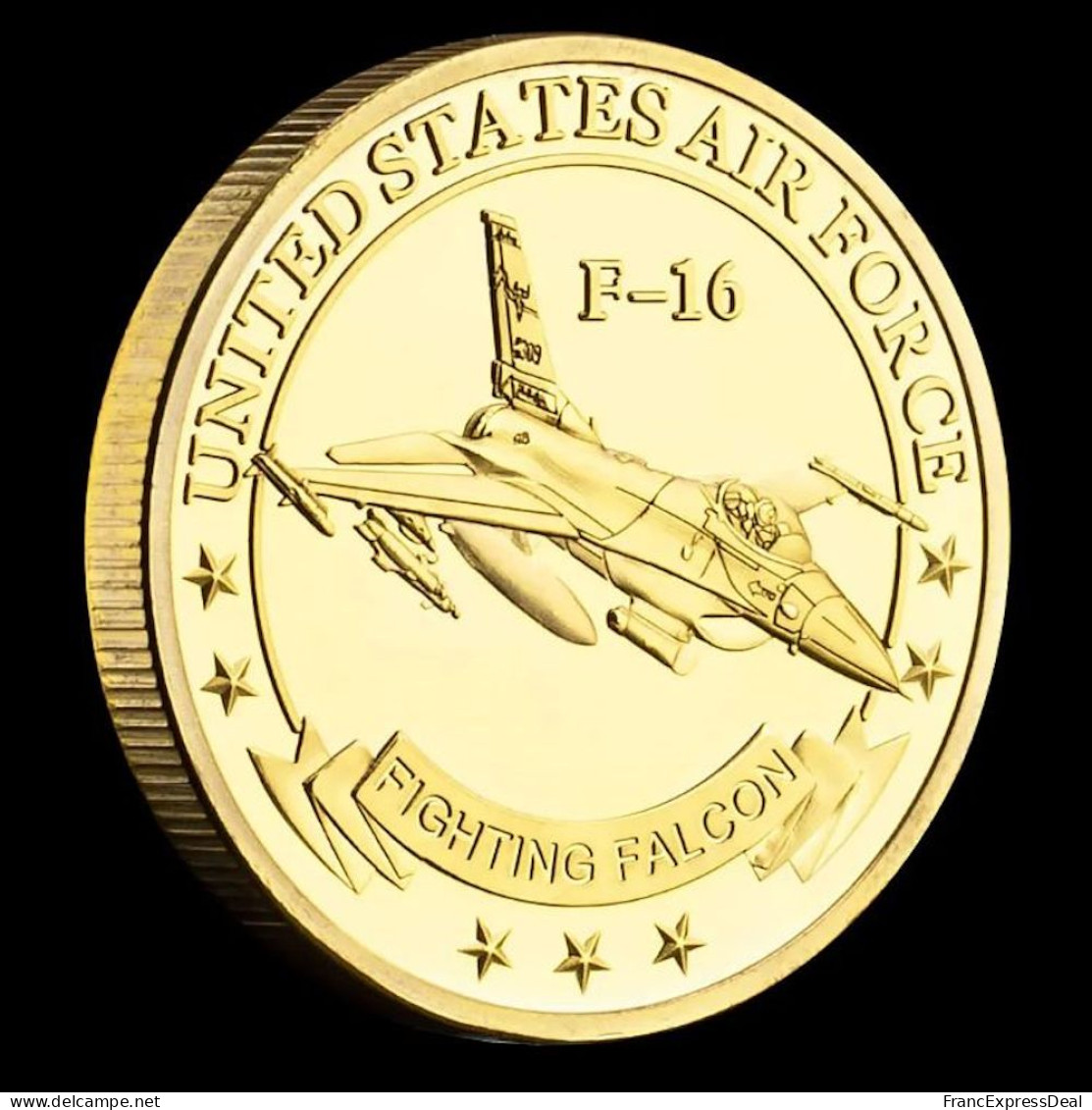 Pièce Médaille NEUVE plaquée Or - US Air Force F-16 Fighting Falcon