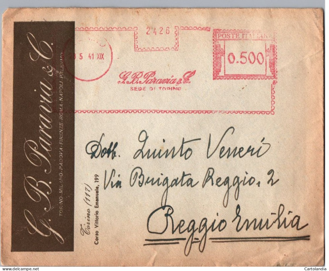 ITALIA 1941  -   Annullo Meccanico Rosso (EMA)  G. B . Paravia  & C Sede Di Torino - Maschinenstempel (EMA)