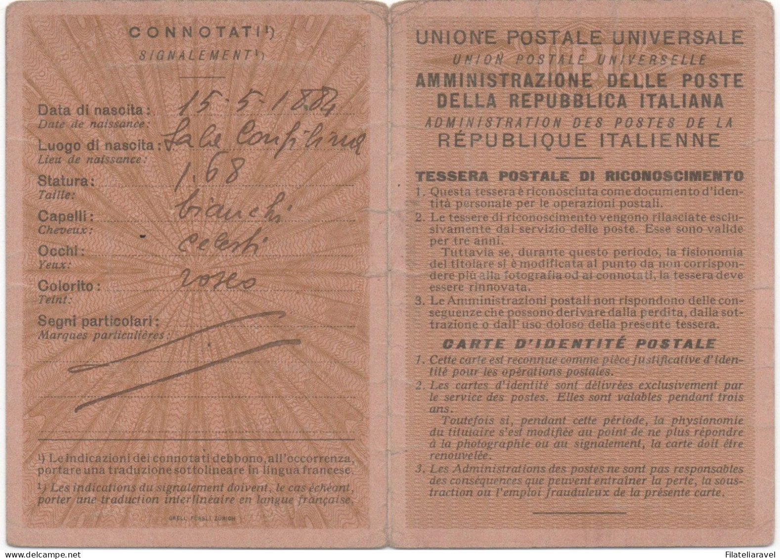 ITALIA REPUBBLICA 1948 -  Tessera Postale Di Riconoscimento  "Camera Dei Deputati Di Roma" Con 100 Lire Democratica. - 1946-60: Storia Postale