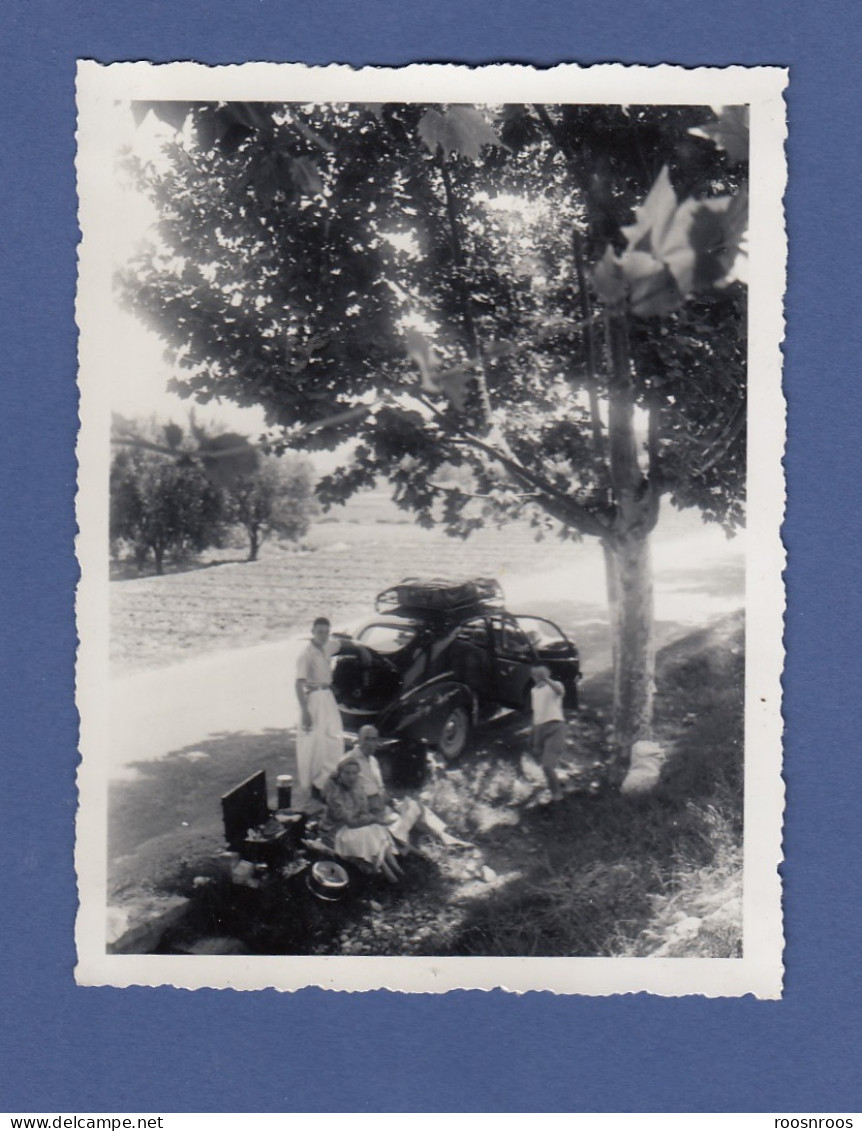 PETITE PHOTO AMATEUR  - ESPAGNE - PIQUE-NIQUE SUR LA ROUTE DE VALENCE - ANNEES 1950 - Europe