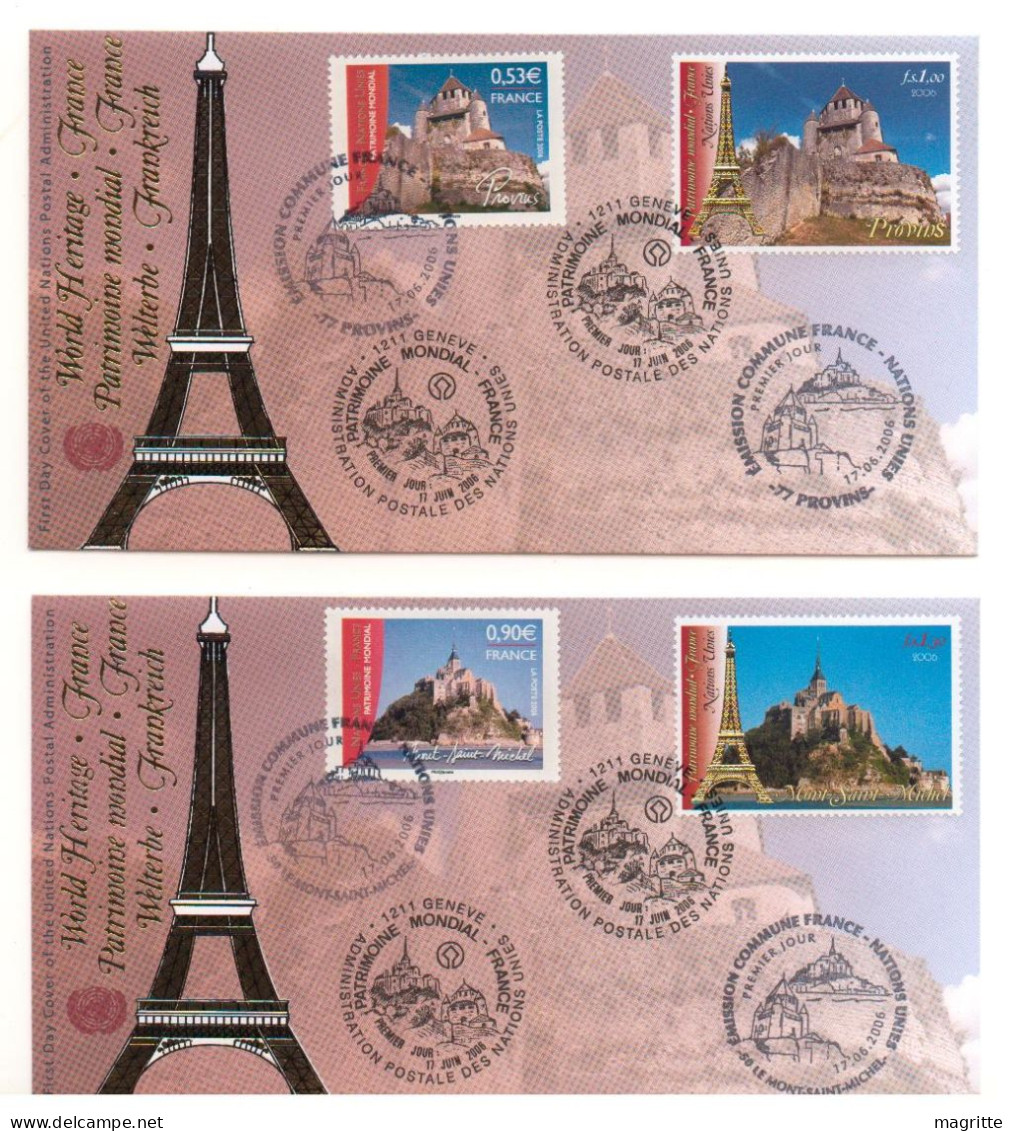France Nations Unies Genève ONU 2006 FDC's Mixtes Emission Commune Provins Mont St Michel United Nations UN Mixed FDC - Joint Issues