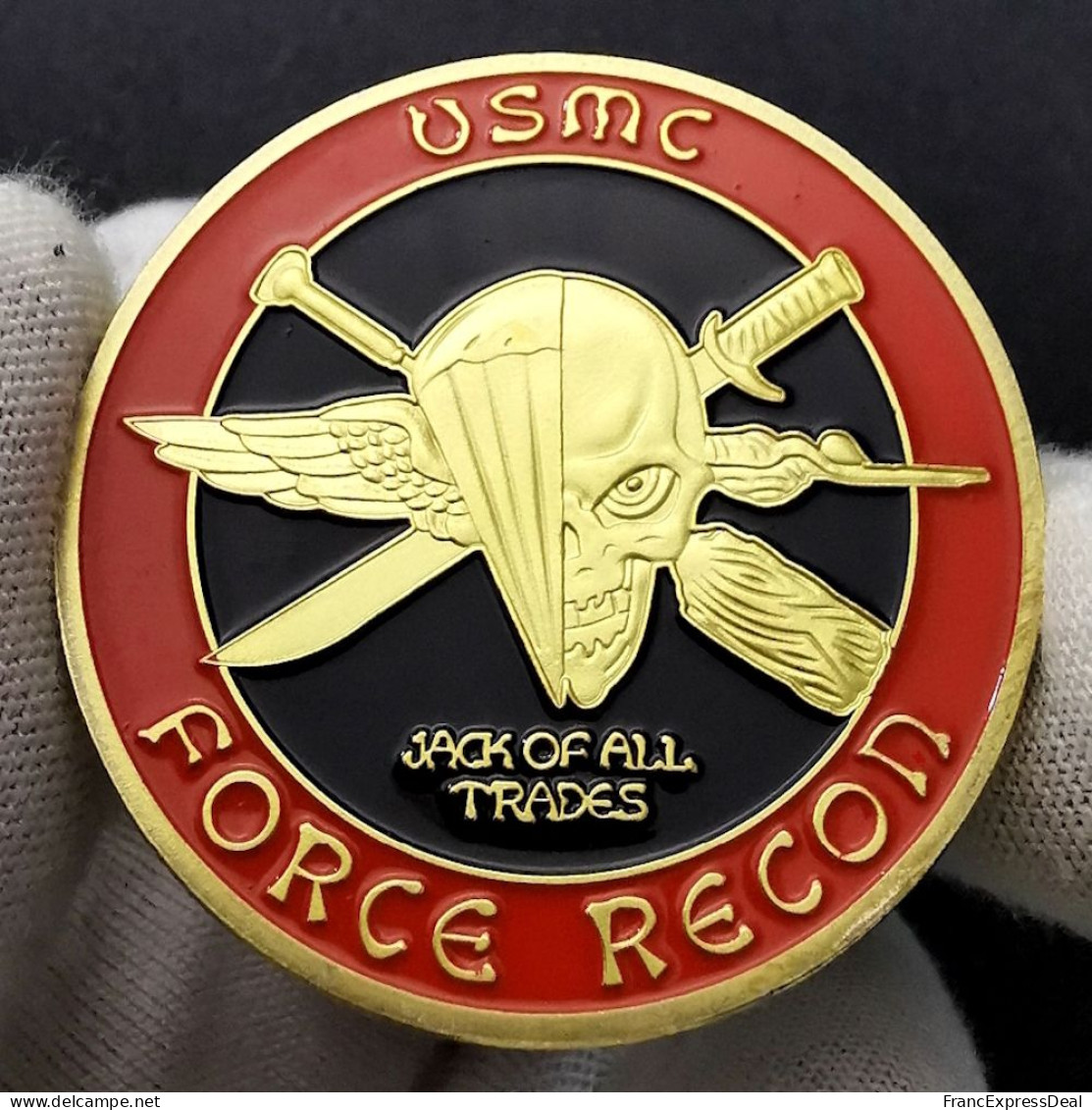 Pièce Médaille NEUVE Plaquée Or - Etats-Unis US Marine Corps USMC Force Recon - Altri & Non Classificati