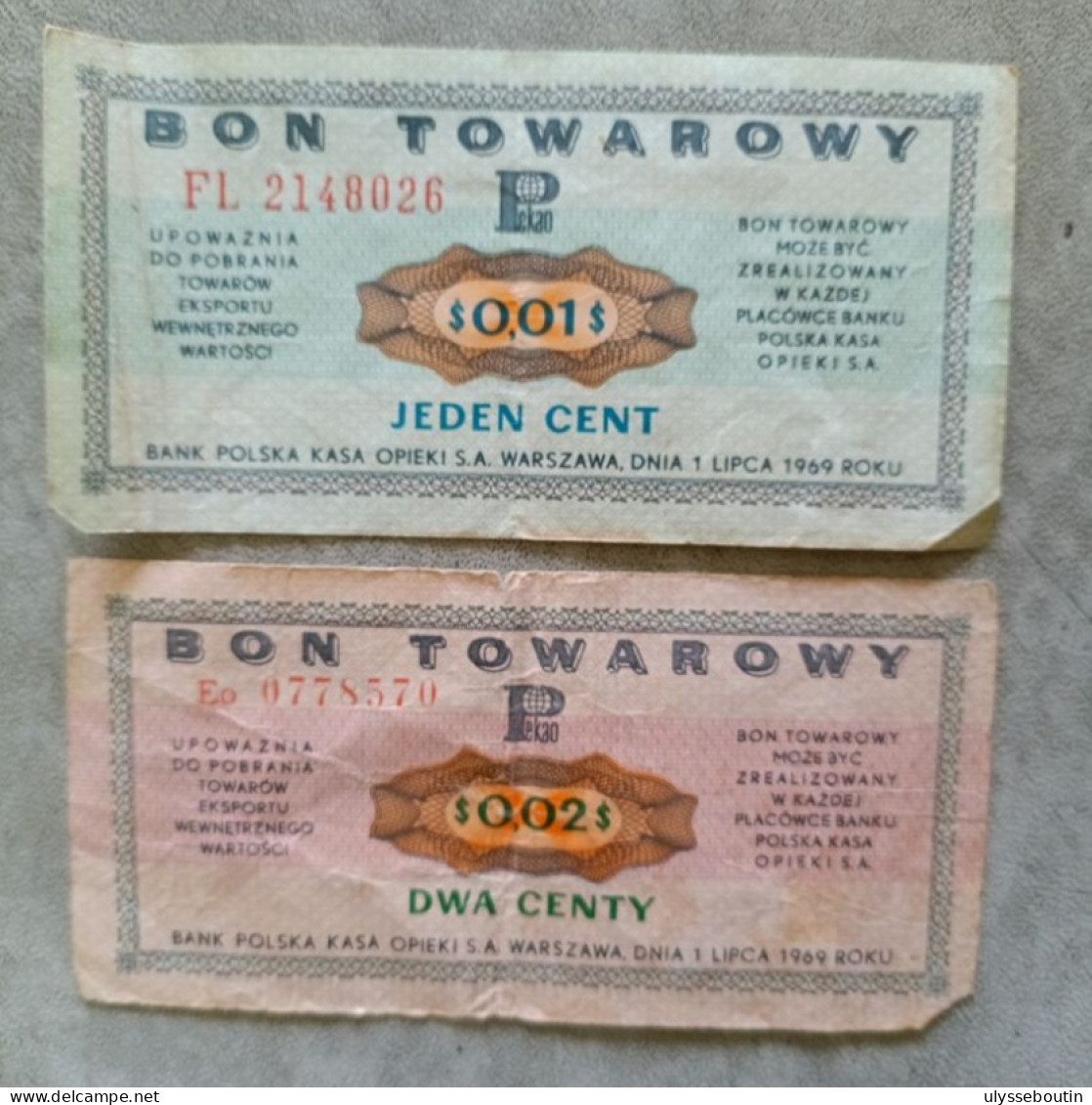 Bon Towarowy 0,01$ Et 0,02$ 1969 - Pologne