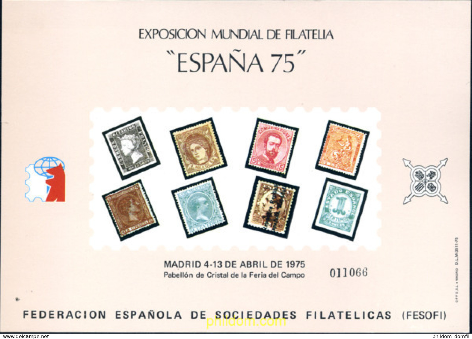 273260 MNH ESPAÑA Hojas Recuerdo 1975 EXPOSICION MUNDIAL DE FILATELIA - ESPAÑA 75 - Neufs