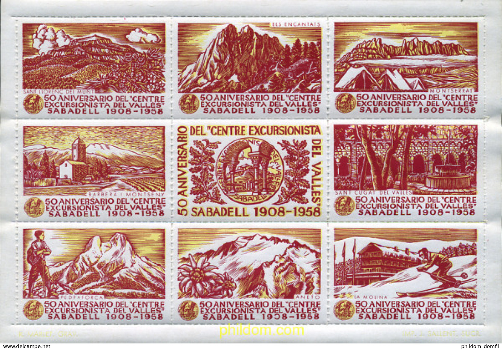 273157 MNH ESPAÑA Viñetas 1958 50 ANIVERSARIO DEL CENTRE EXCURSIONISTA DEL VALLES- SABADELL - Ongebruikt