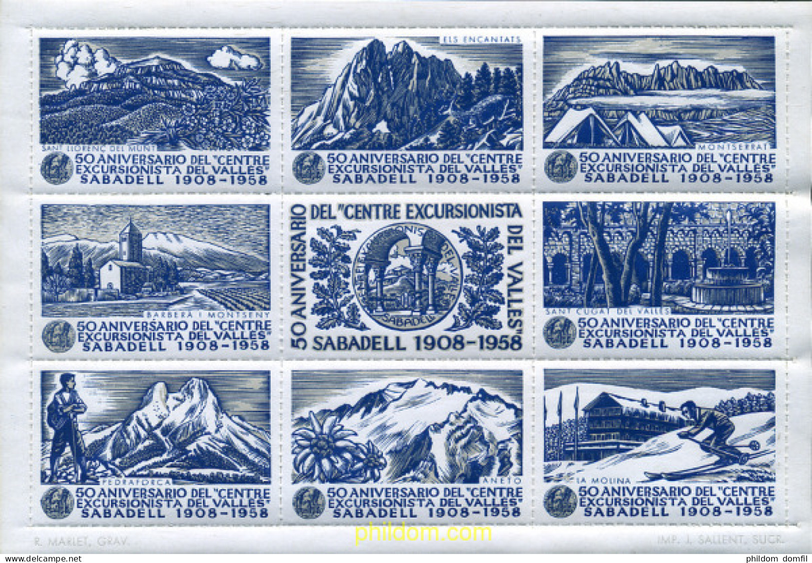 273158 MNH ESPAÑA Viñetas 1958 50 ANIVERSARIO DEL CENTRE EXCURSIONISTA DEL VALLES- SABADELL - Nuevos