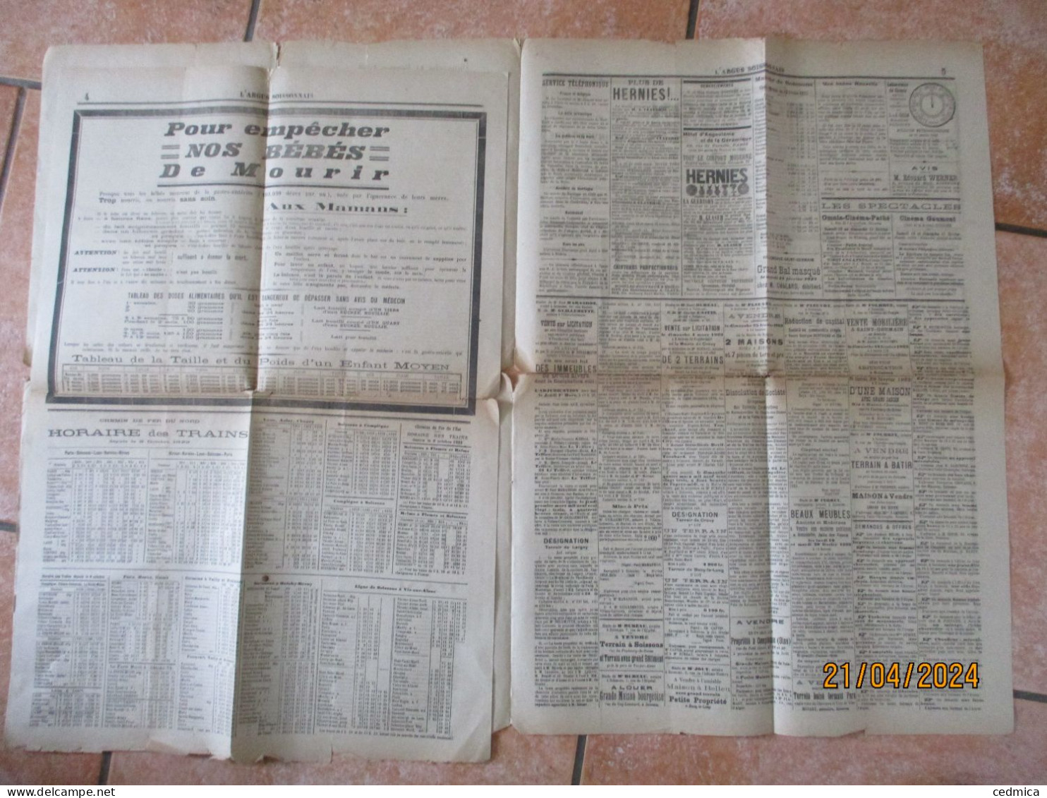 L'ARGUS SOISSONNAIS DU DIMANCHE 11 FEVRIER 1923 LE MAINTIEN DU 67e RI A SOISSONS,MAIRIE DE SOISSONS,PUBLICITES.......... - Other & Unclassified