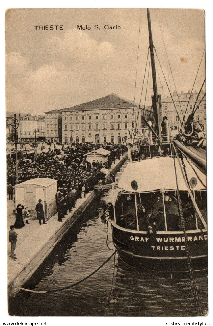 1.7.18 ITALY, TRIESTE, MOLO S. CARLO, GRAF WURMBRAND SHIP, POSTCARD - Trieste (Triest)