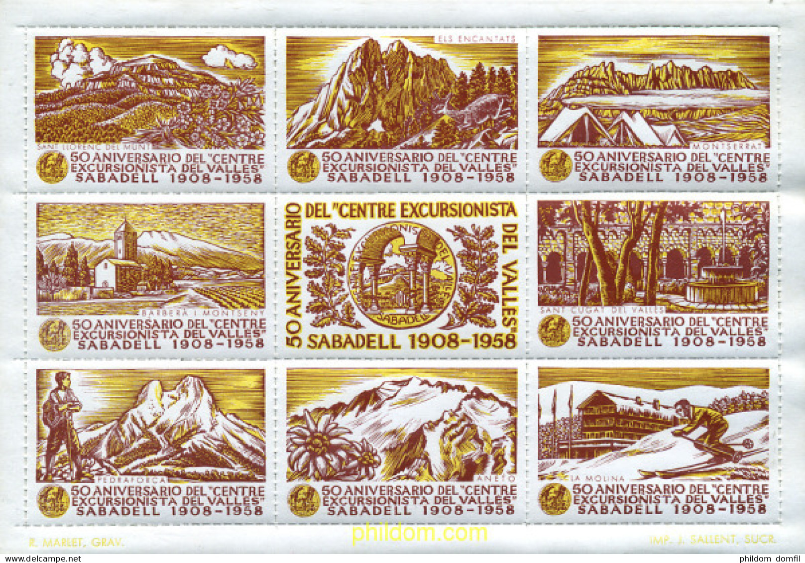 273159 MNH ESPAÑA Viñetas 1958 50 ANIVERSARIO DEL CENTRE EXCURSIONISTA DEL VALLES- SABADELL - Ongebruikt