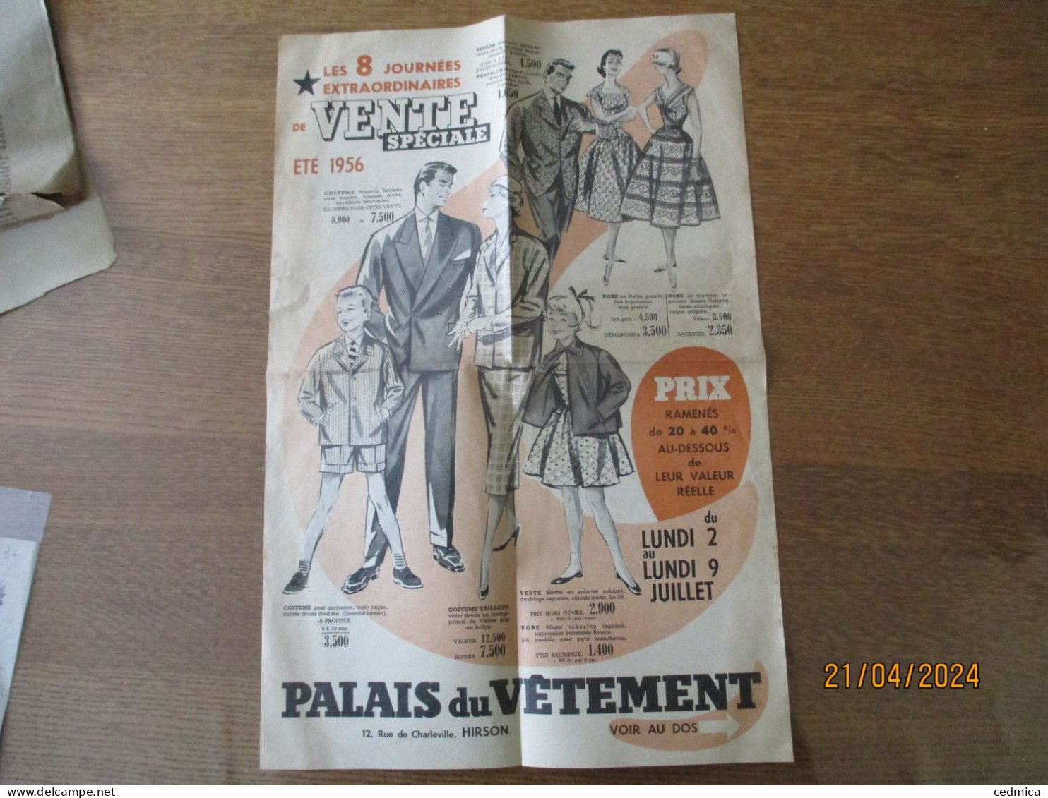 HIRSON PALAIS DU VÊTEMENT 12 RUE DE CHARLEVILLE DEPLIANT PUBLICITAIRE ETE 1956 - Advertising