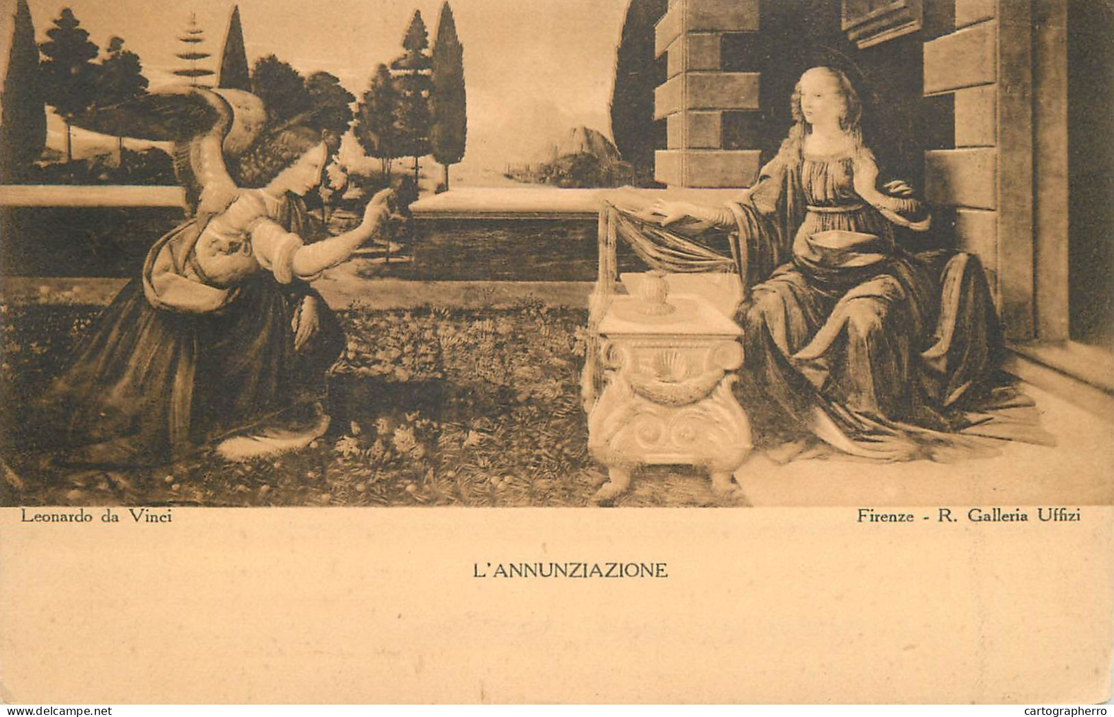 Postcard Painting Leonardo Da Vinci L'Annunziazione Uffizi - Pintura & Cuadros