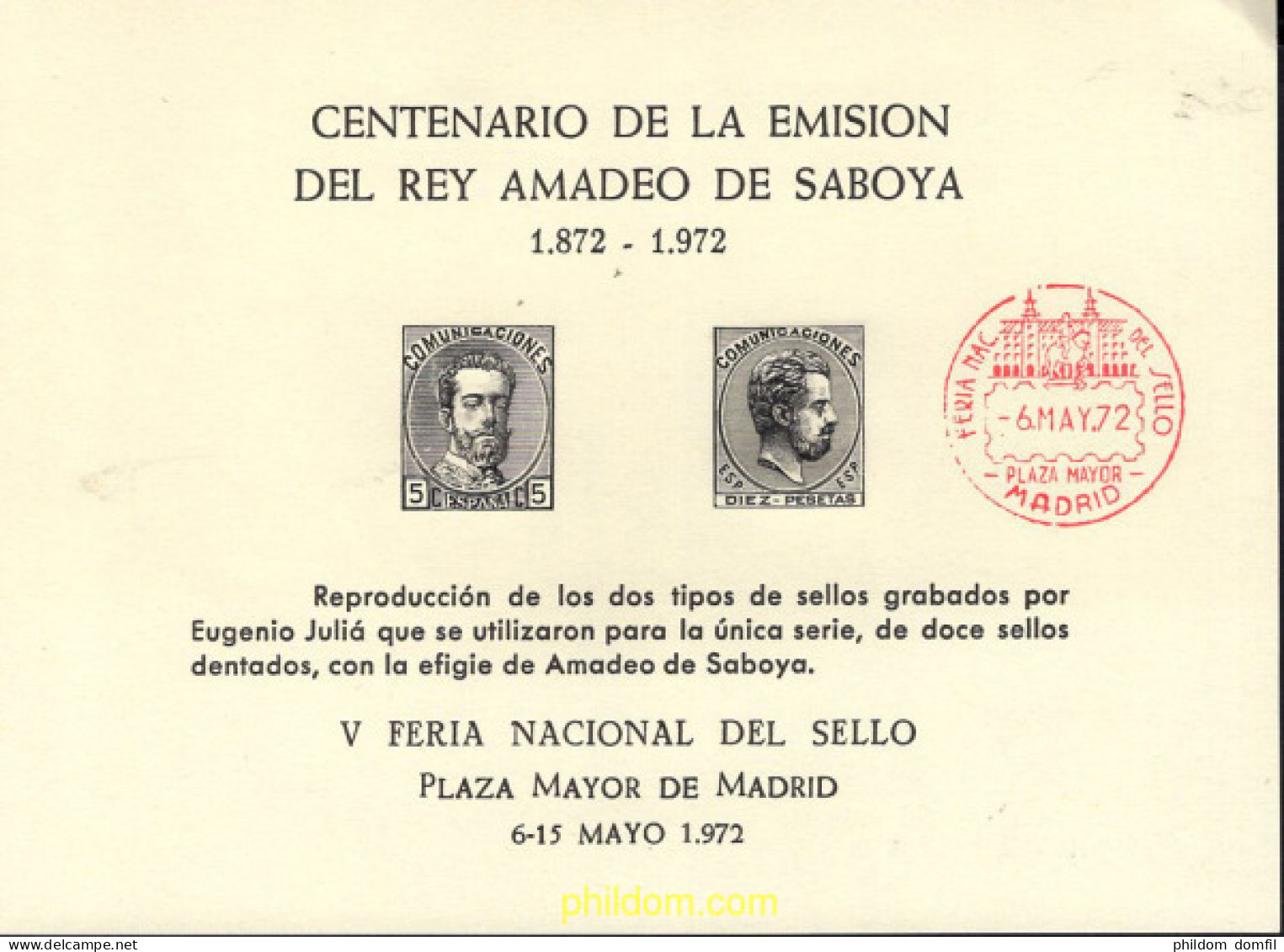 679203 MNH ESPAÑA Hojas Recuerdo 1972 CENTENARIO DE LA EMISION DEL REY AMADEO DE SABOYA - Ongebruikt