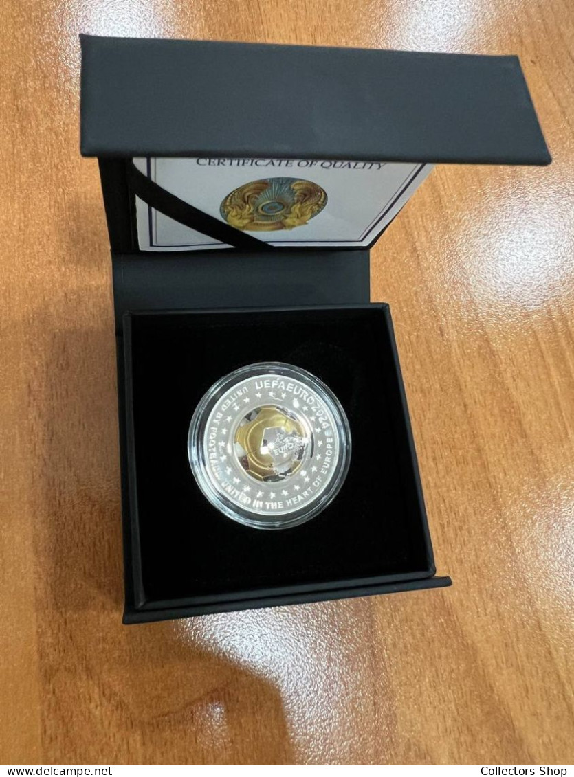 KAZAKHSTAN: 100 tenge UEFA EURO 2024 in Germany 20g silver proof gilded 3D