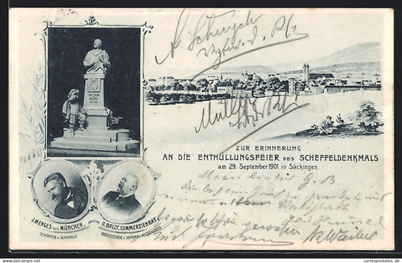 AK Säckingen, Das Scheffeldenkmal, Bildhauer J. Menges, Commerzienrat O. Bally  - Bad Saeckingen