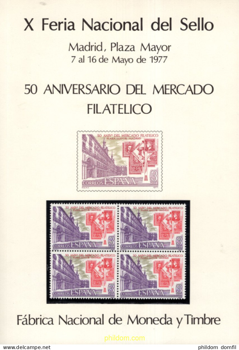 715752 MNH ESPAÑA Hojas Recuerdo 1977 50 ANIVERSARIO DEL MERCADO FILATELICO - Neufs