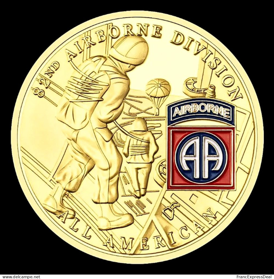 Pièce Médaille NEUVE Plaquée Or - Etats-Unis US Army 82 Nd Airborne - Otros & Sin Clasificación