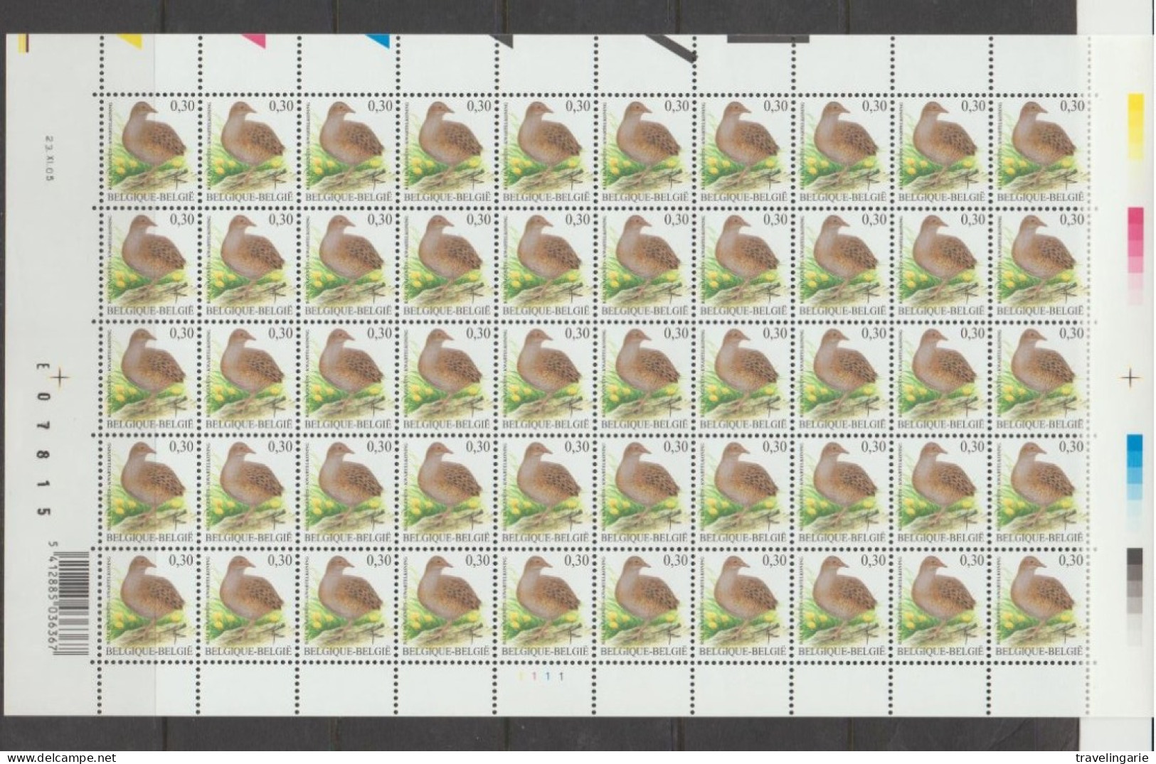 Belgium 2006 Birds Corncrake € 0.30 Full Sheet Plate 1MNH ** - Autres & Non Classés