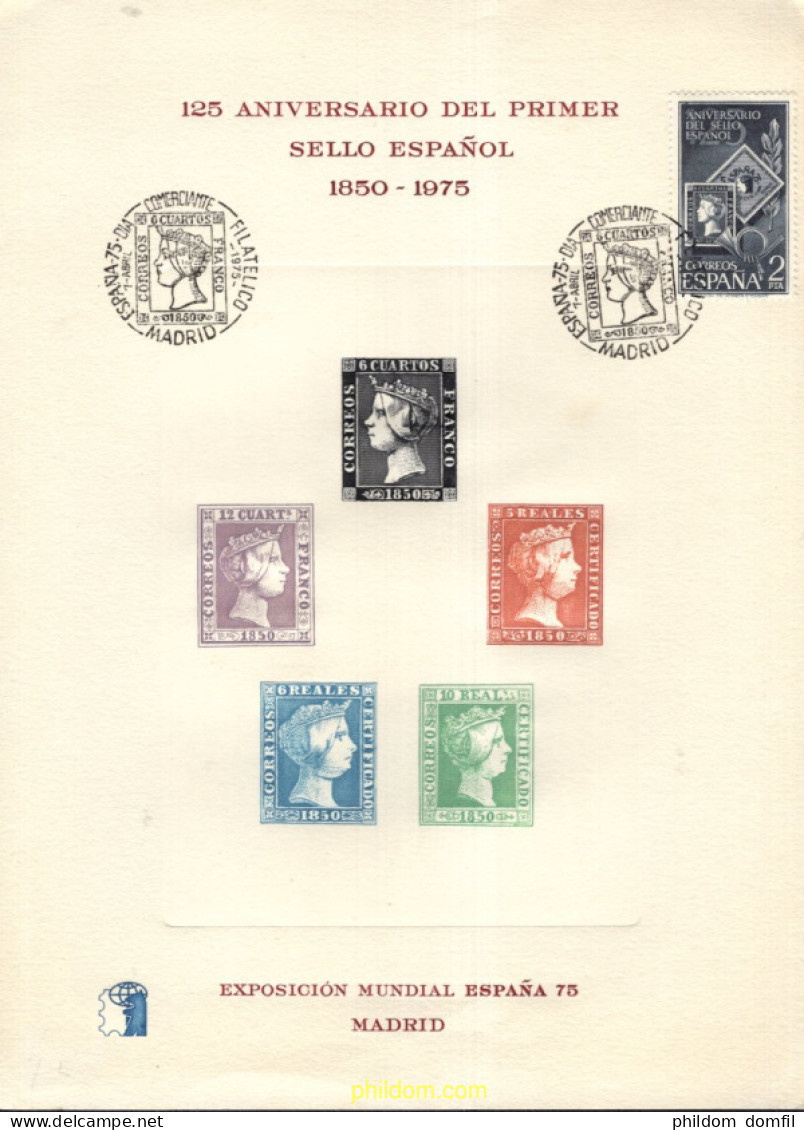715759 MNH ESPAÑA Hojas Recuerdo 1975 125 ANIVERSARIO DEL PRIMER SELLOS ESPAÑOL - Unused Stamps