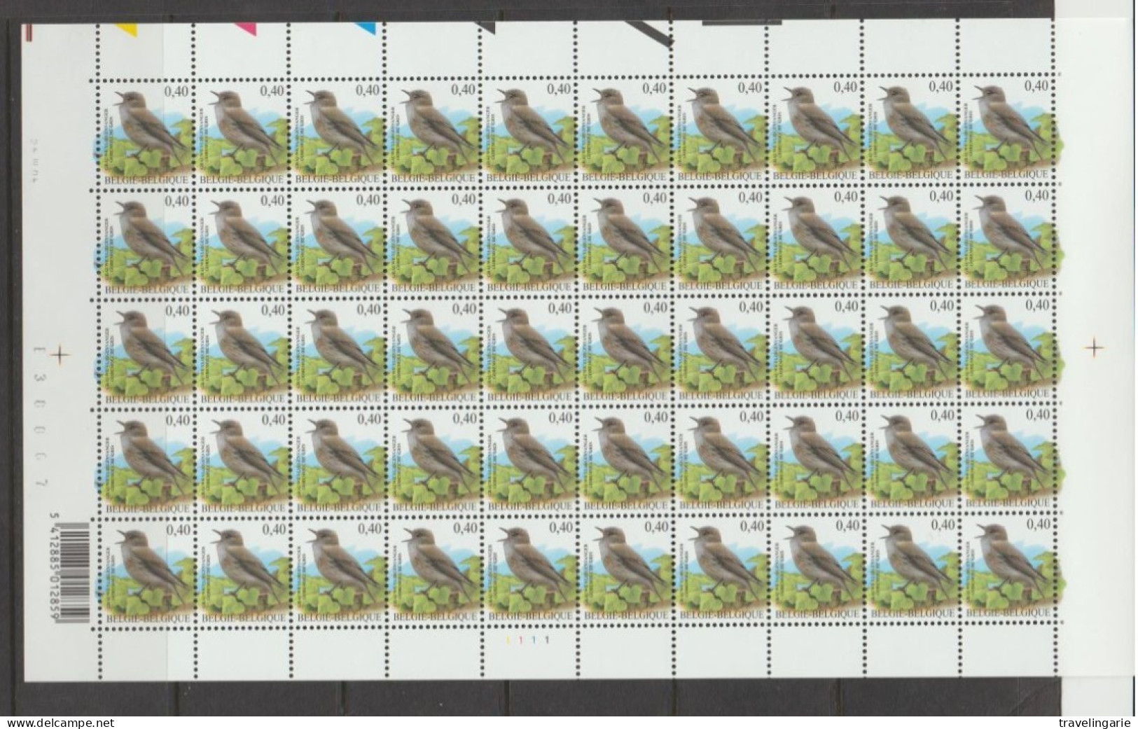 Belgium 2005 Birds Grey Flycatcher € 0.40 Full Sheet Plate 1 MNH ** - 2001-2010