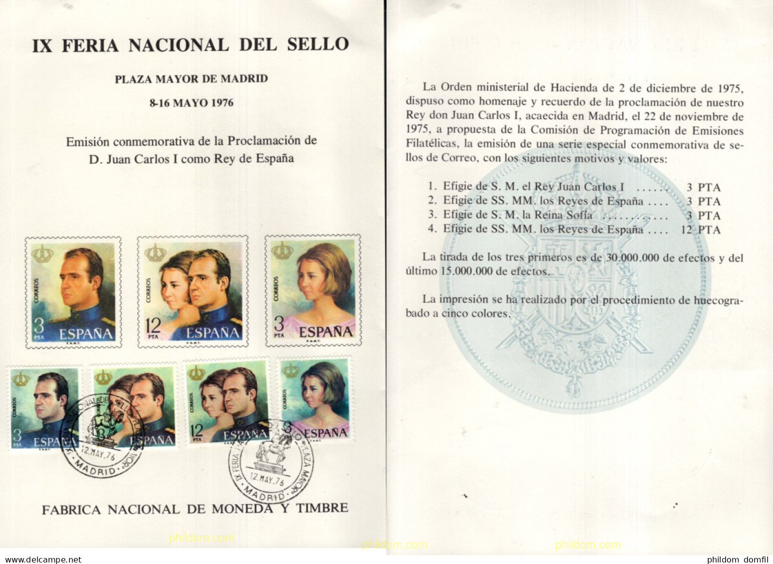 715788 MNH ESPAÑA Hojas Recuerdo 1976 IX FERIA NACIONAL DEÑ SELLO - PLAZA MAYOR DE MADRID - Unused Stamps