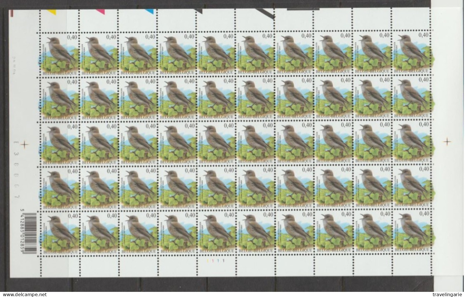 Belgium 2005 Birds Grey Flycatcher € 0.40 Full Sheet Plate 1 MNH ** - Andere & Zonder Classificatie