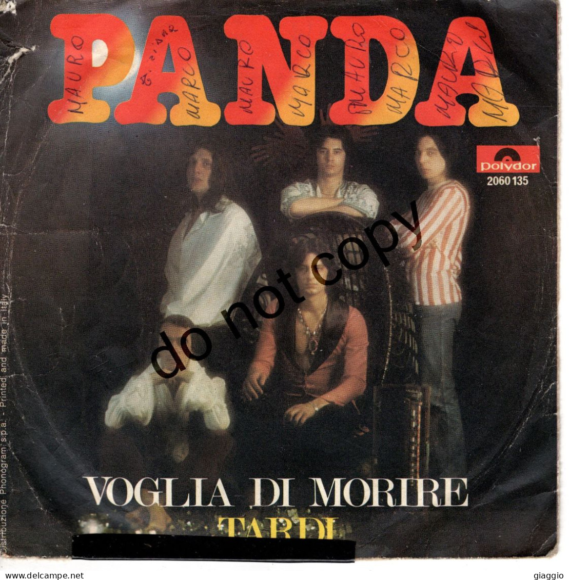 °°° 707) 45 GIRI - PANDA - VOGLIA DI MORIRE / TARDI °°° - Otros - Canción Italiana