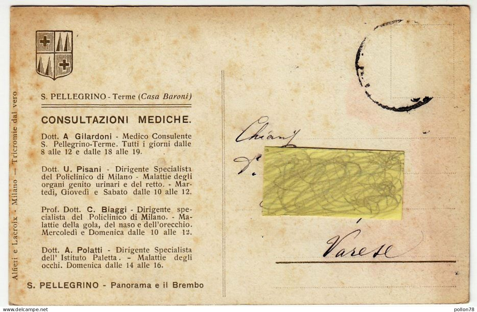 S. PELLEGRINO TERME - Casa Baroni - CONSULTAZIONI MEDICHE- PANORAMA E IL BREMBO - BERGAMO - Vedi Retro - Formato Piccolo - Bergamo