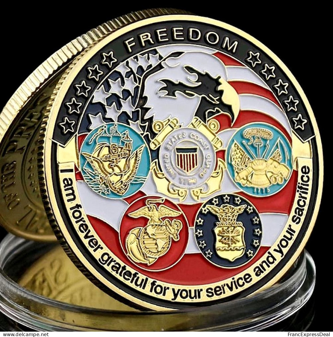 Pièce Médaille NEUVE Plaquée Or - US Army Air Force Navy Marine Corps Etats-Unis - Sonstige & Ohne Zuordnung