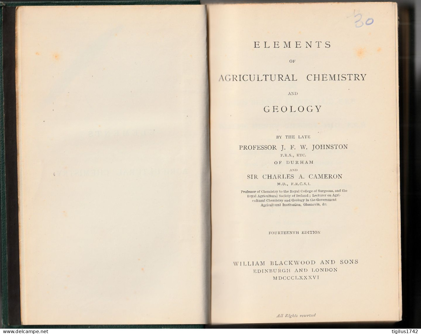 J.F.W. Johnson And Sir Charles Cameron. Elements Of Agricultural Chemistry And Geology, 1886 - Chimica