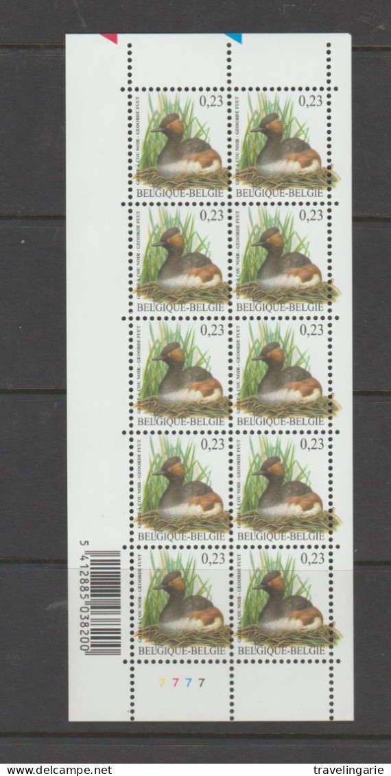 Belgium 2005 Birds Eared Grebe L € 0.23 Full Sheet Plate 7 MNH ** - Andere & Zonder Classificatie