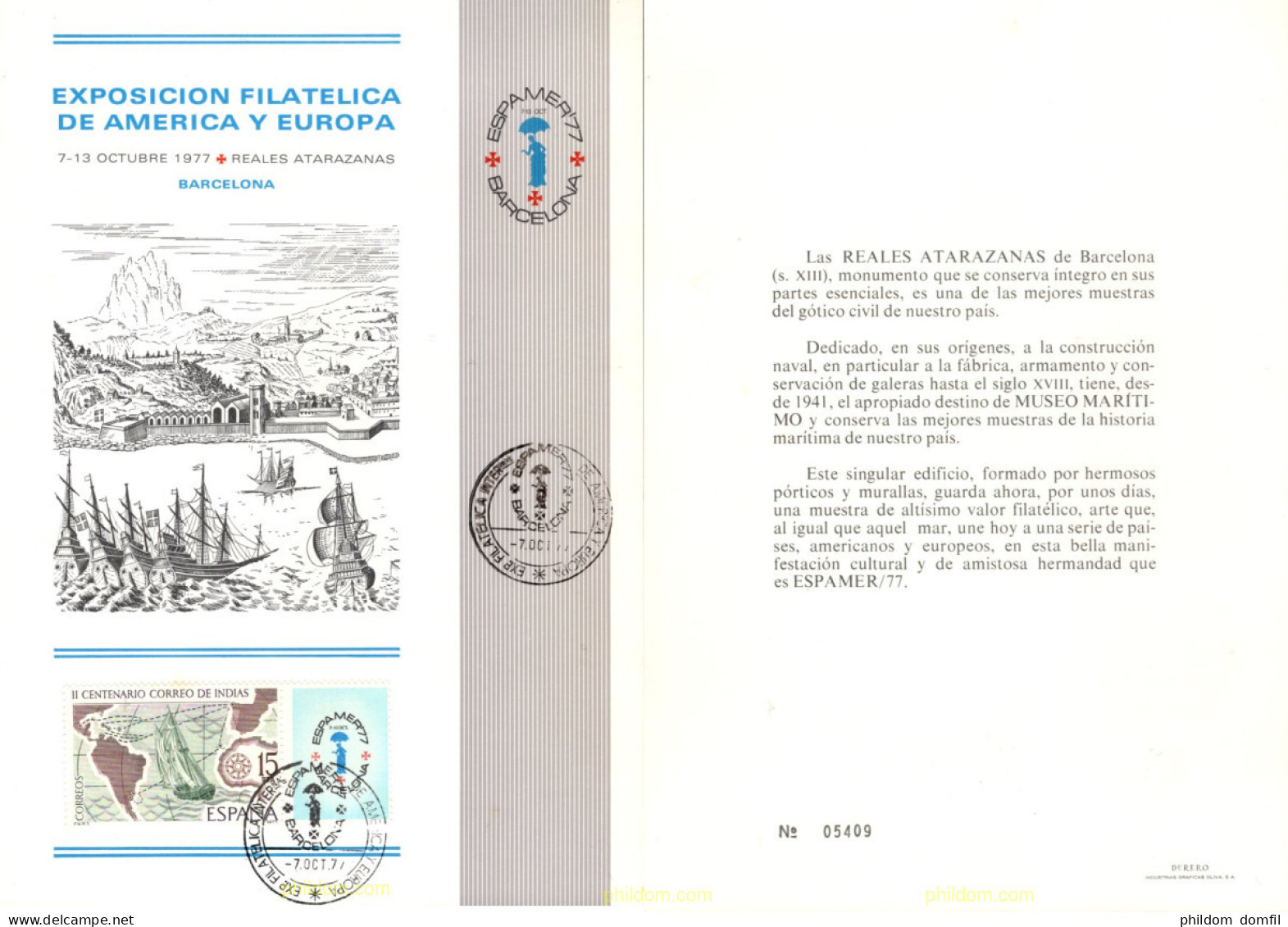 720681 MNH ESPAÑA Hojas Recuerdo 1977 EXPOSICION FILATELICA DE AMERICA Y EUROPA - Nuevos