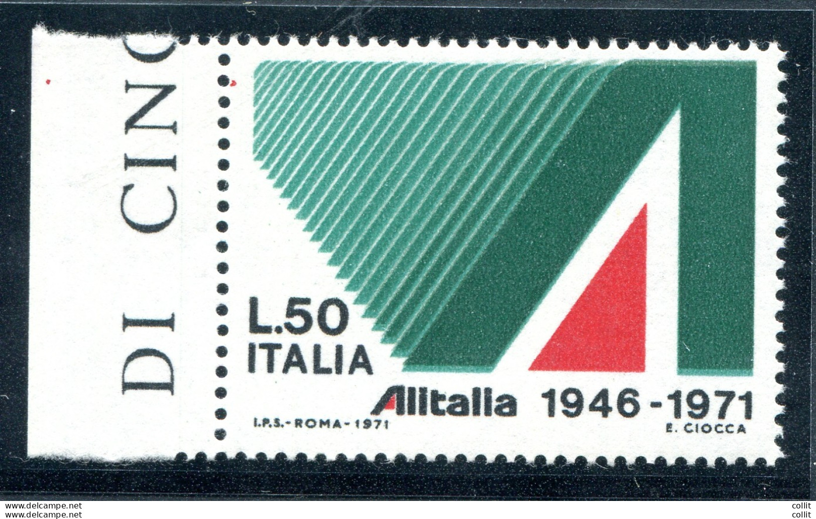 Alitalia Lire 50 Varietà Colori Fuori Registro - Variétés Et Curiosités