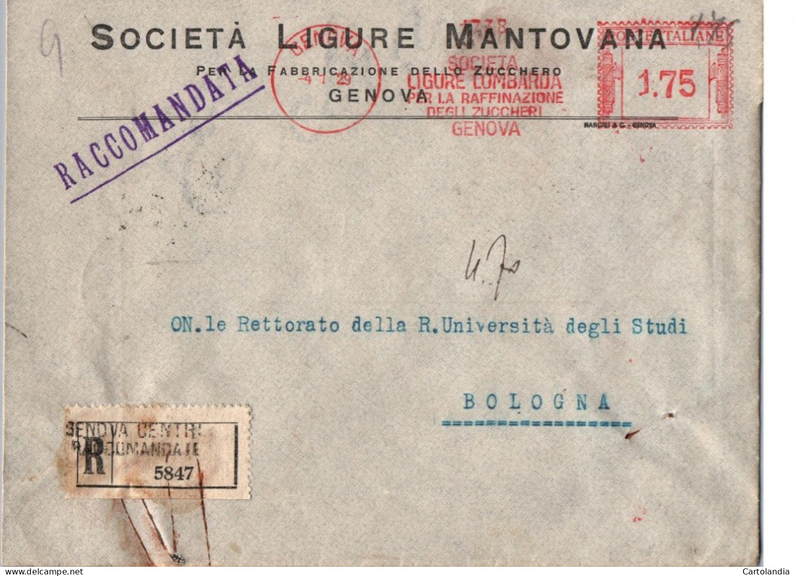 ITALIA 1944    -   Annullo Meccanico Rosso (EMA)  Società Ligure Per La Raffinazione Degli Zuccheri Genova - Maschinenstempel (EMA)