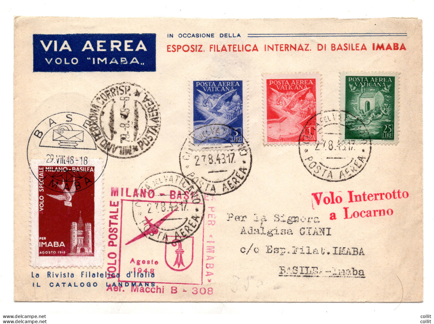 Primo Volo (Vaticano) Milano Basilea Del 29.8.48 - IMABA - Unused Stamps