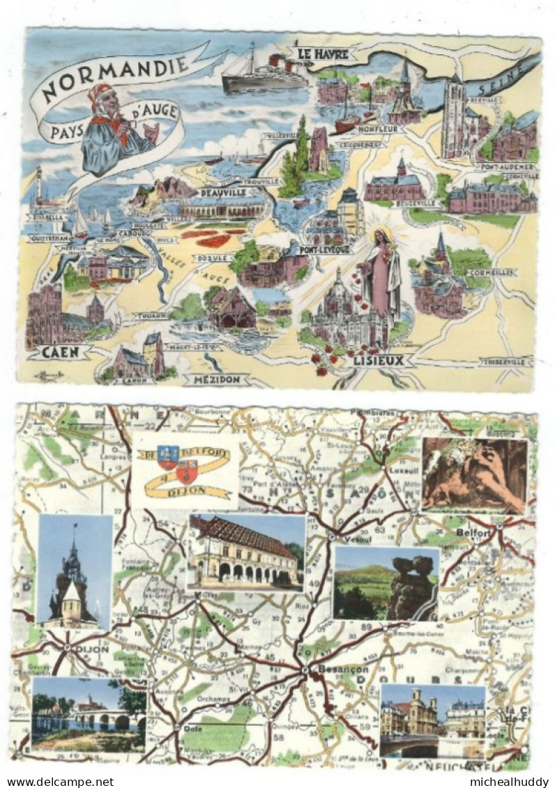 2 POSTCARDS  FRENCH  MAP RELATED - Cartes Géographiques