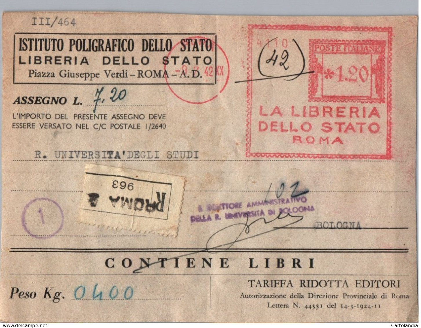 ITALIA 1942    -   Annullo Meccanico Rosso (EMA) La Libreria Dello Stato Roma - Franking Machines (EMA)