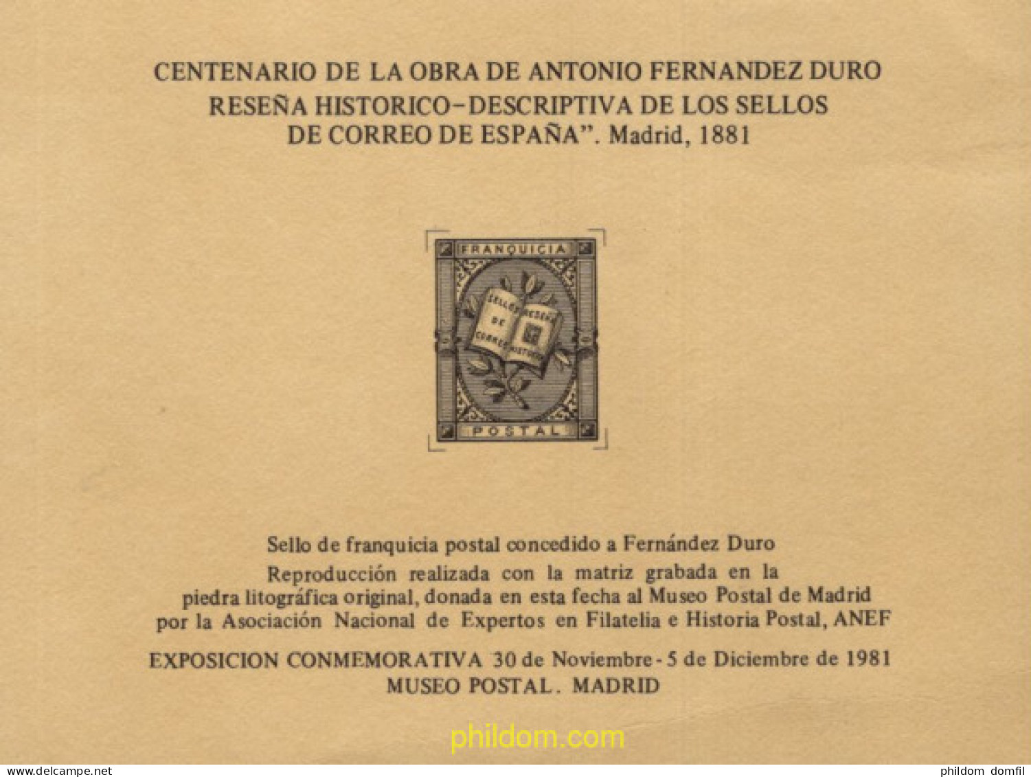 720797 MNH ESPAÑA Hojas Recuerdo 1981 CENTENARIO DE LA OBRA DE ANTONIO FERNANDEZ DURO - Neufs