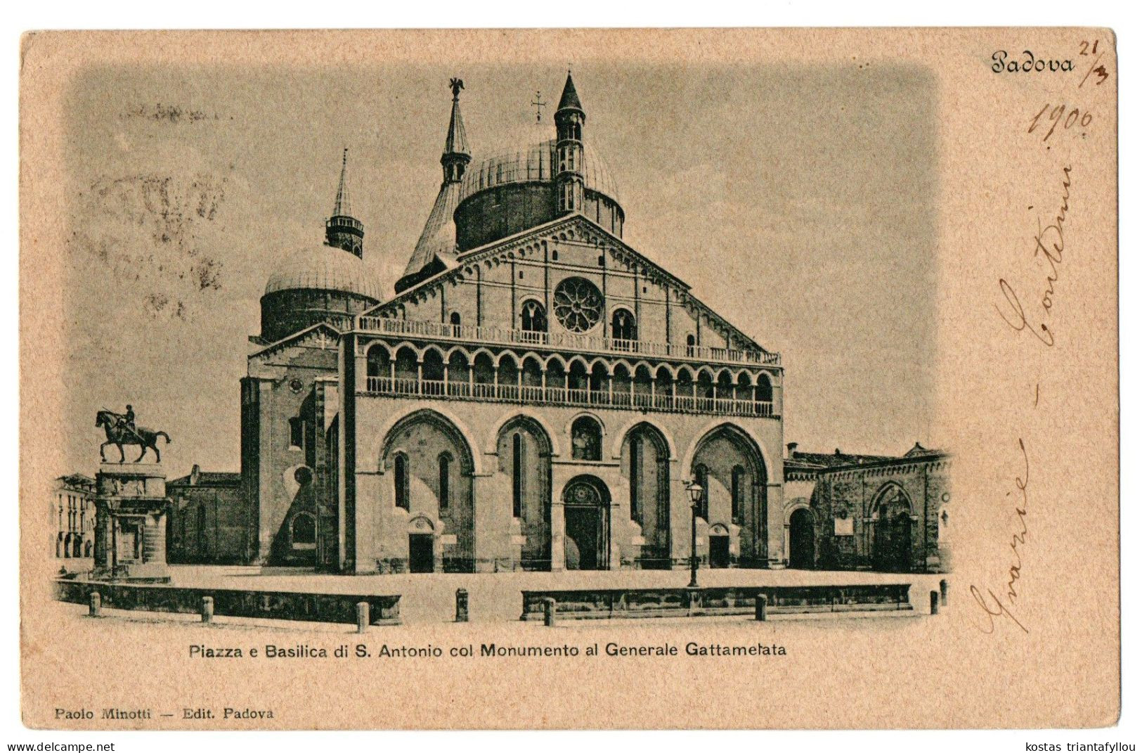 1.7.20 ITALY, VENETO, PADOVA, PIAZZA E BASILICA DI S. ANTONIO,1900, POSTCARD - Churches & Cathedrals