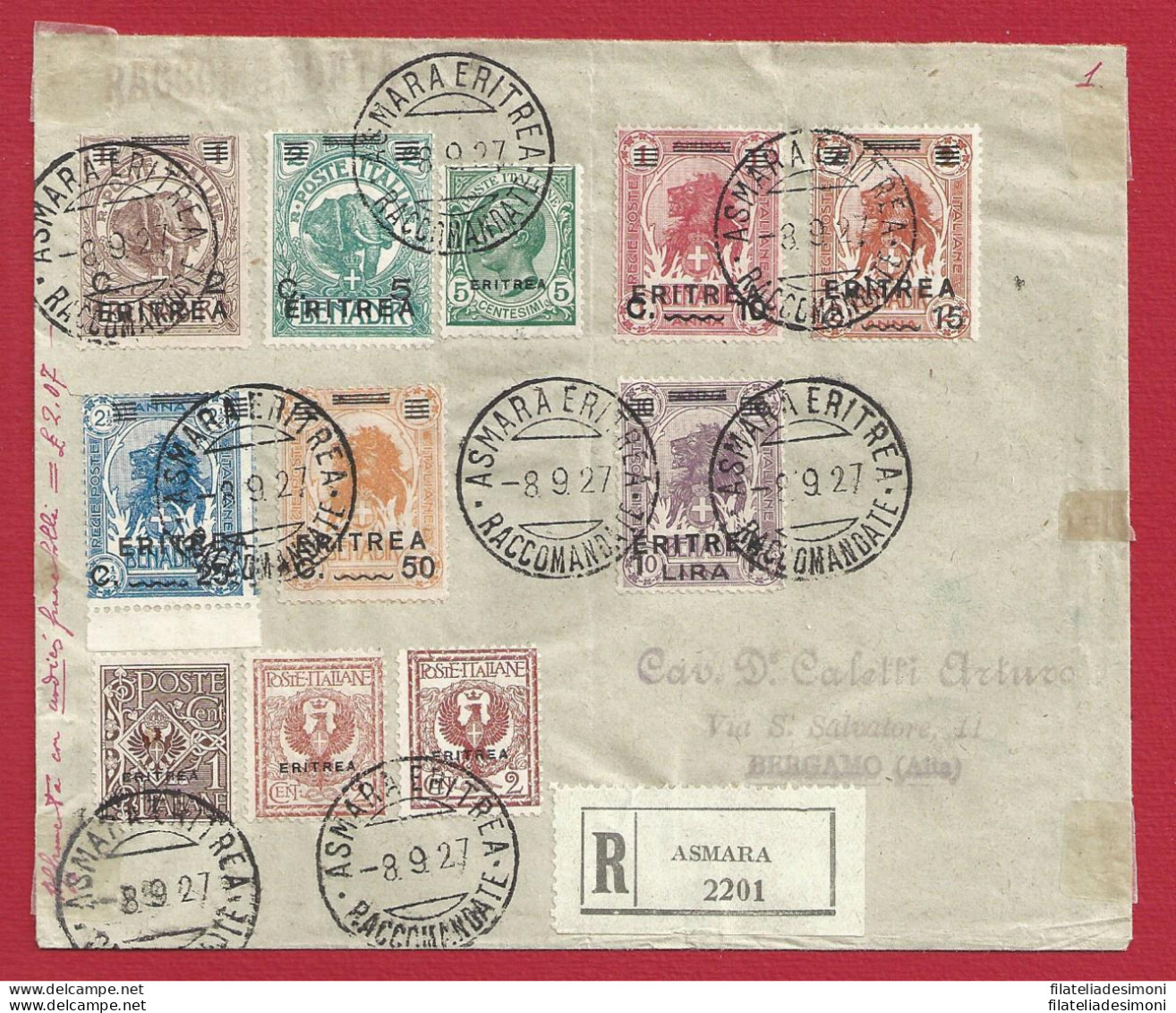 1927 Colonie Italiane, Italian Colonies,  ERITREA , Lettera Con N° 54/60 + 77/7 - Europe