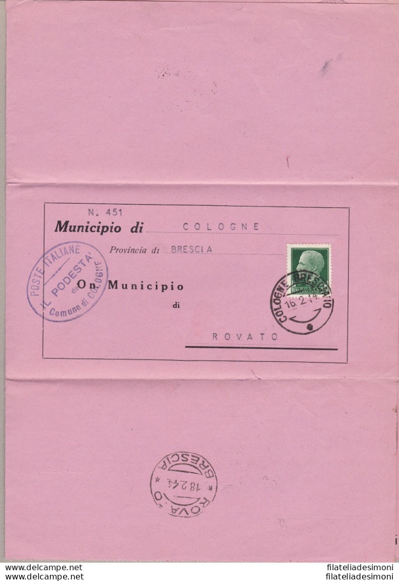 1944 RSI - Manoscritto Affrancato Con I Valori Da 25 Cent. Verde N° 248 + 474/I - Entero Postal