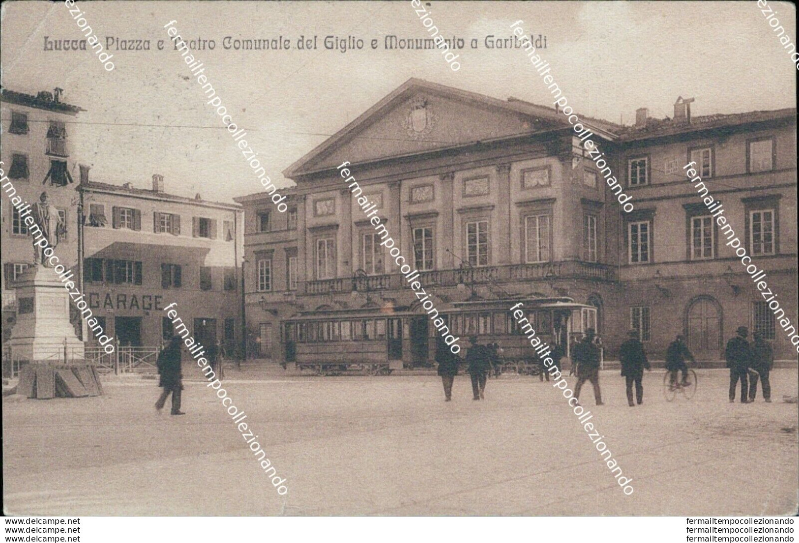 Bc11 Cartolina Lucca Citta' Piazza E Teatro Comunale Del Giglio Tram 1916 Bella! - Lucca