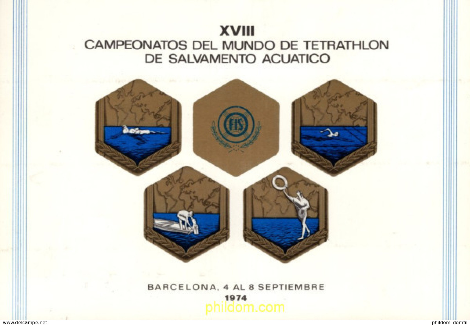 720834 MNH ESPAÑA Hojas Recuerdo 1974 XVIII CAMPEONATOS DEL MUNDO DE TETRTHION DE SALVAMENTO ACUATICO - Neufs