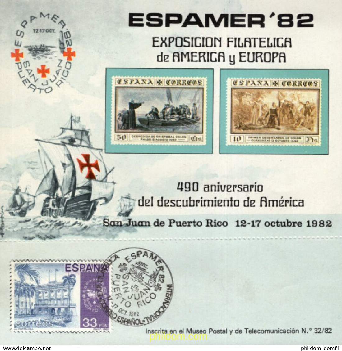 720837 MNH ESPAÑA Hojas Recuerdo 1982 ESPAMER-82 - EXPOSICION FILATELICA DE AMERICA Y EUROPA - Nuevos