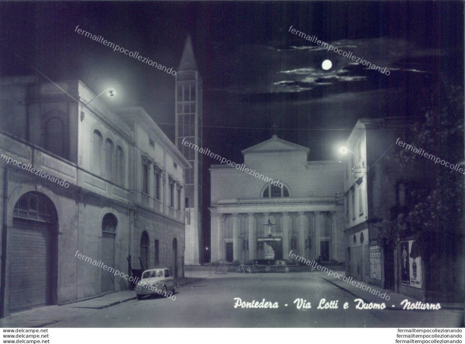 D751 Cartolina Pontedera Via Lotti E Duomo Notturno Provincia Di Pisa - Pisa