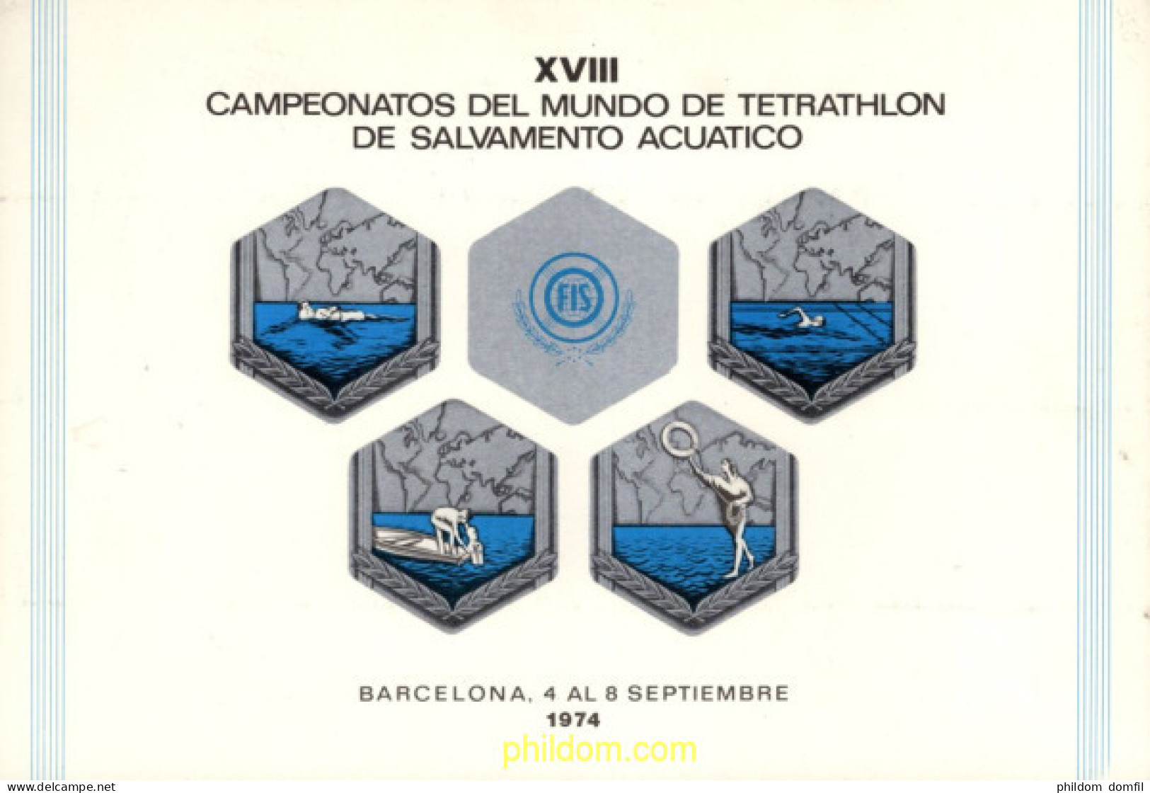720840 MNH ESPAÑA Hojas Recuerdo 1974 XVIII CAMPEONATOS DEL MUNDO DE TETRTHION DE SALVAMENTO ACUATICO - Ongebruikt