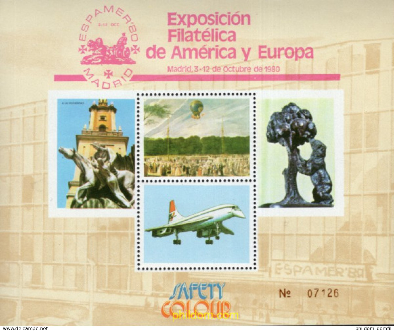 720841 MNH ESPAÑA Hojas Recuerdo 1980 EXPOSICION FILATELICA DE AMERICA Y EUROPA - Neufs