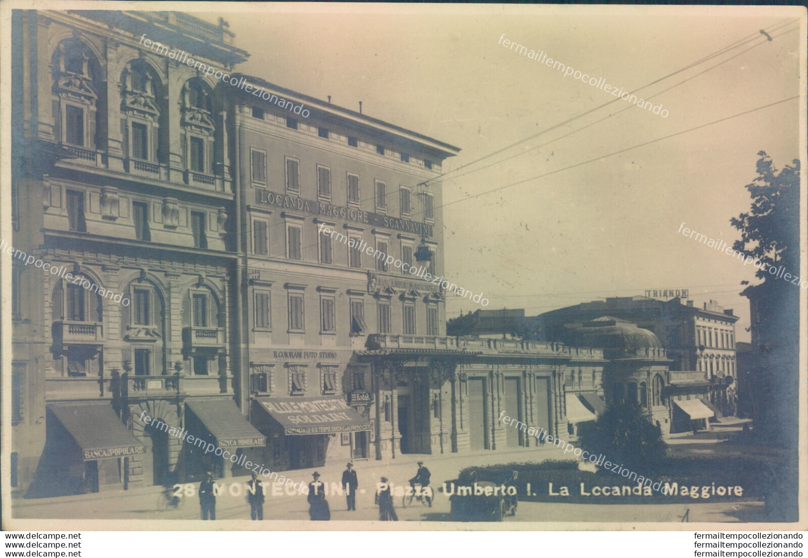 T12 Cartolina Fotografica Montecatini Piazza Umberto I Locanda Maggiore Pistoia - Pistoia